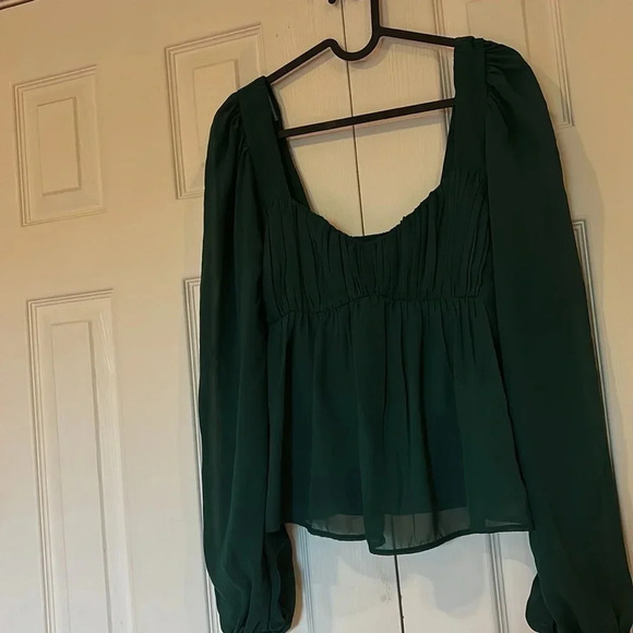 Abercrombie olive green chiffon puff long sleeve blouse Sz S - Picture 9 of 16